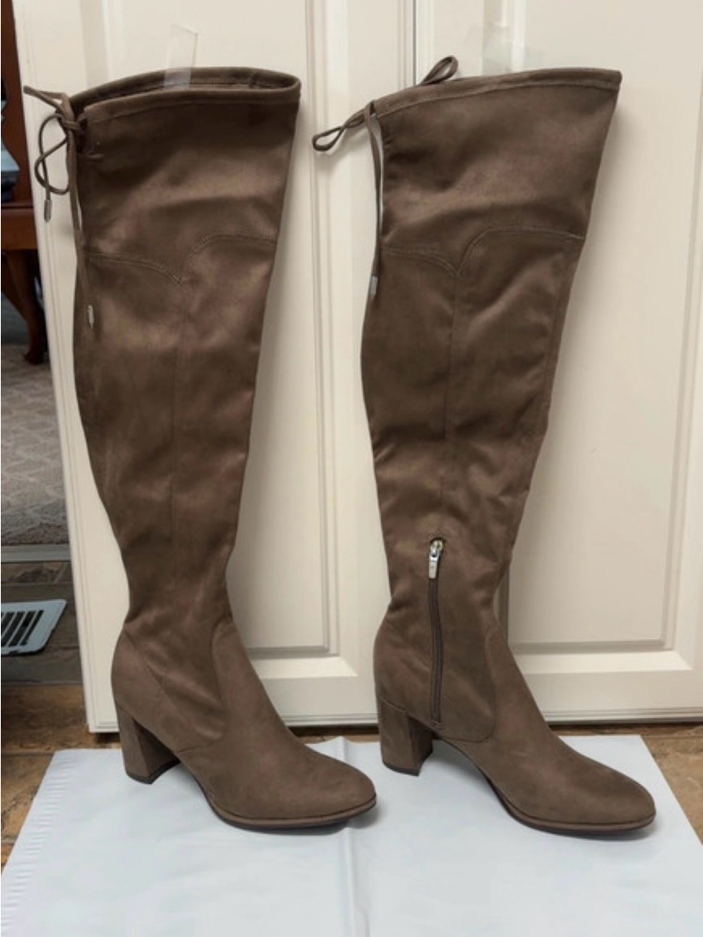 Marc Fisher Taupe Over-The-Knee Block Heel Boots